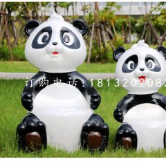 卡通熊貓雕塑，玻璃鋼動物擺件