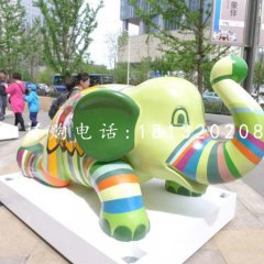 玻璃鋼彩繪動物，小象雕塑