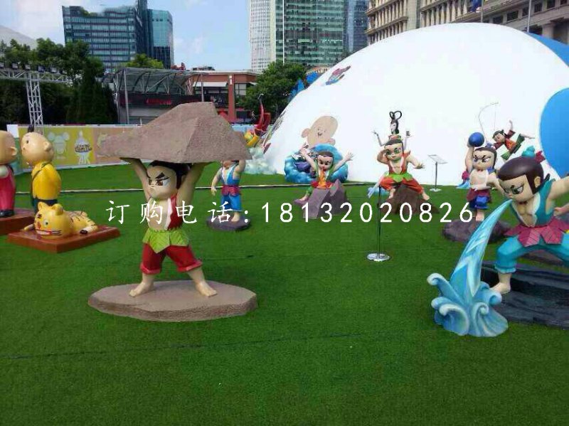 七個(gè)葫蘆娃雕塑,玻璃鋼卡通人物