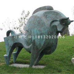 抽象牛雕塑，青銅開(kāi)荒牛
