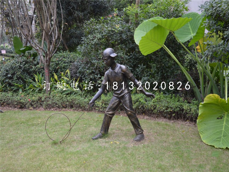 推鐵圈雕塑，小品銅雕
