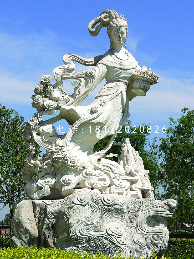 天女散花石雕，公園仙女雕塑