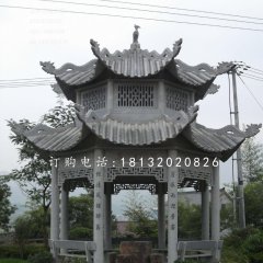 八角涼亭石雕，青石亭子
