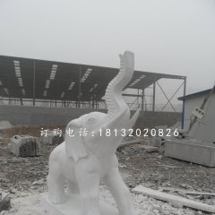 漢白玉大象，象鼻向上大象石雕