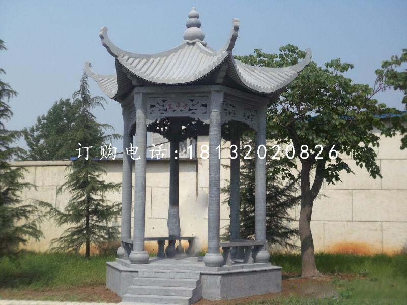 六角青石涼亭，公園景觀石雕