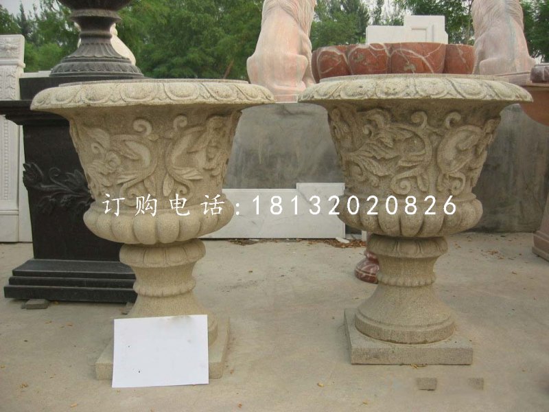 砂巖花盆，歐式花缽雕塑