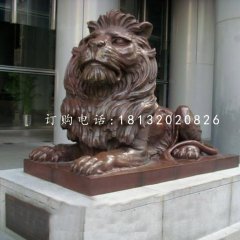 趴著的西洋獅銅雕，銅獅子