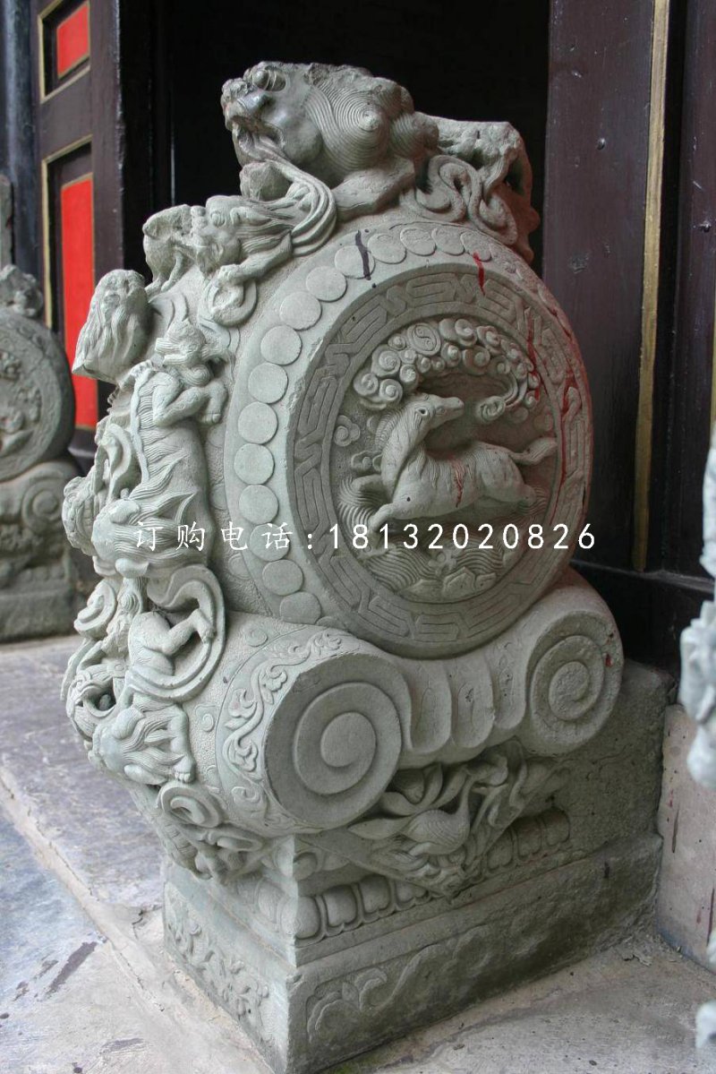 青石抱鼓石雕塑，仿古門墩
