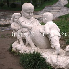 小孩拔蘿卜石雕，公園小品石雕