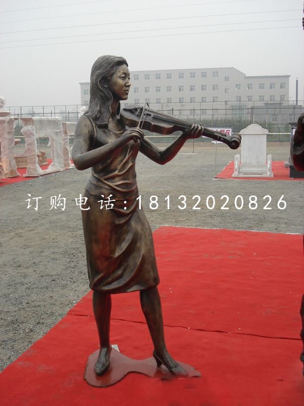 拉小提琴銅雕，公園人物銅雕