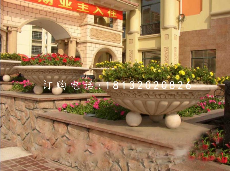 小區(qū)石花盆，景觀石雕