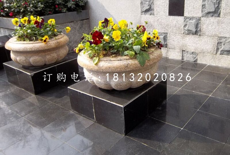 小型石花盆，花缽石雕