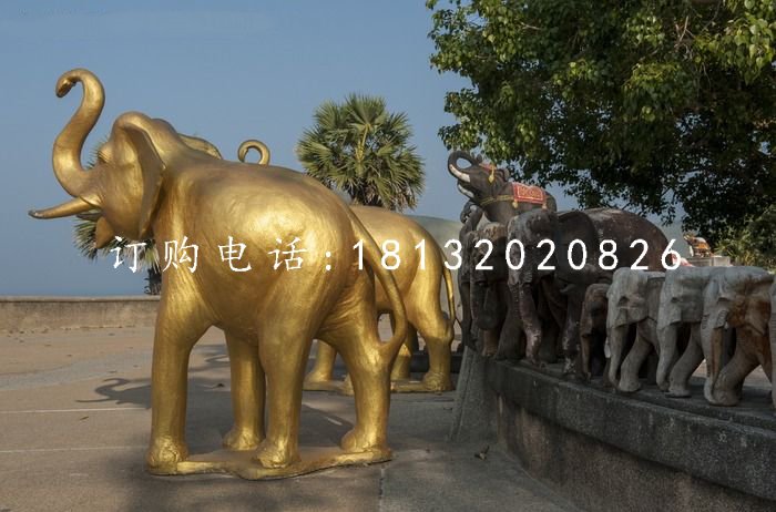 玻璃鋼金色大象，廣場動物雕塑