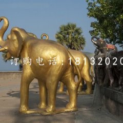 玻璃鋼金色大象，廣場動物雕塑