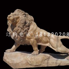 非洲獅石雕，晚霞紅動物雕塑