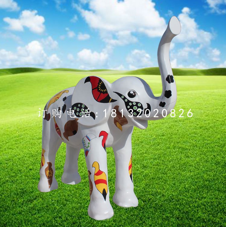 玻璃鋼彩繪小象，玻璃鋼動物雕塑