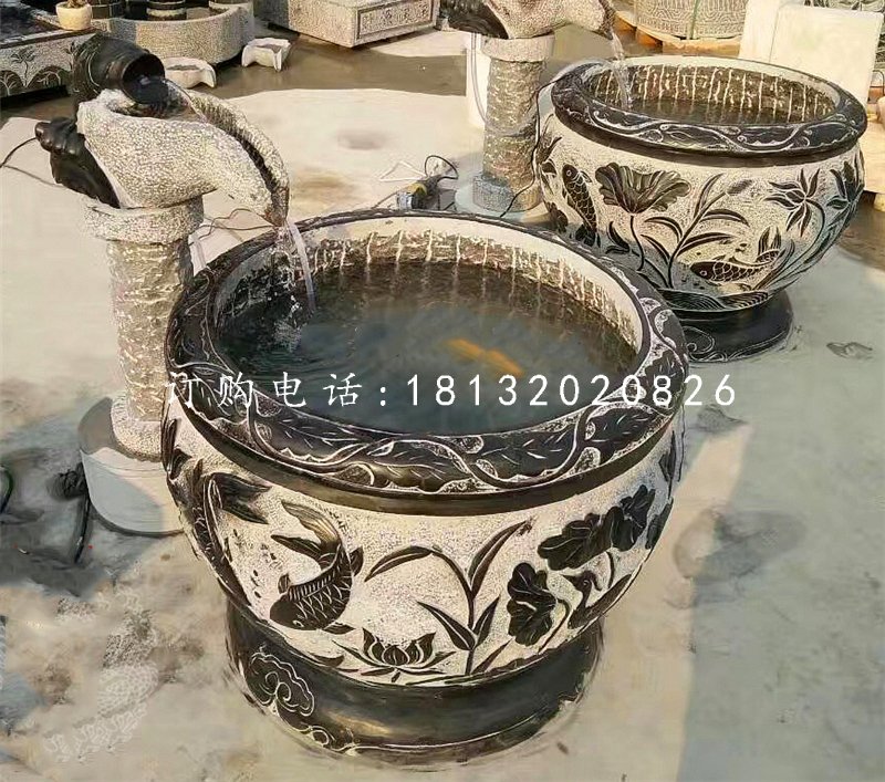 青石仿古石缸，別墅流水?dāng)[件