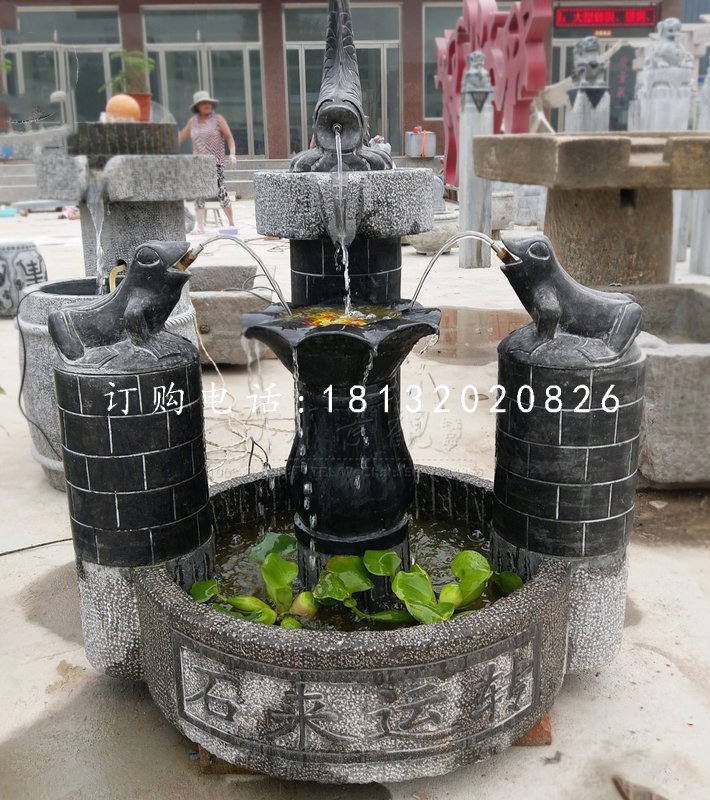 石來遠(yuǎn)轉(zhuǎn)石雕，青石流水?dāng)[件