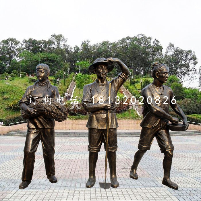 收稻子的人物銅雕，公園景觀銅雕