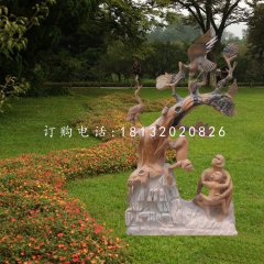 松鶴延年石雕，晚霞紅景觀石雕
