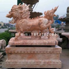 晚霞紅麒麟，古代神獸石雕，門口麒麟石雕