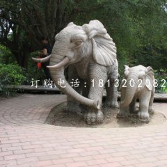 母子大象雕塑，公園石雕動物