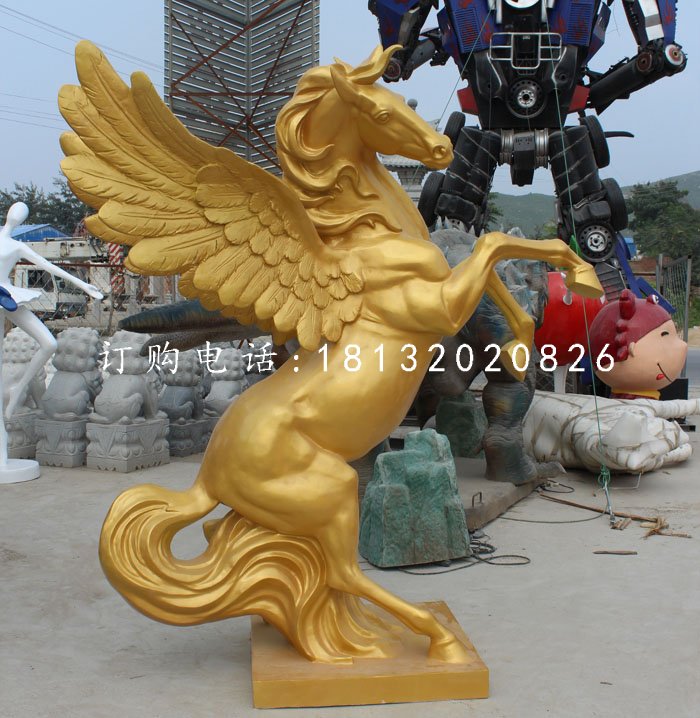 玻璃鋼仿銅飛馬，玻璃鋼動(dòng)物雕塑
