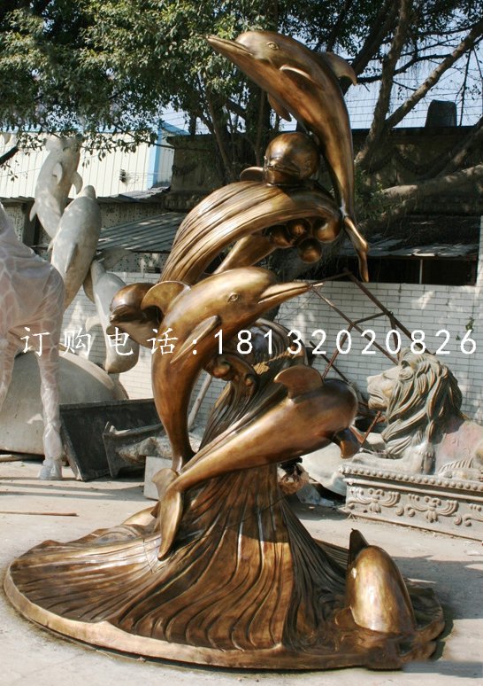 海豚銅雕，嬉戲銅雕