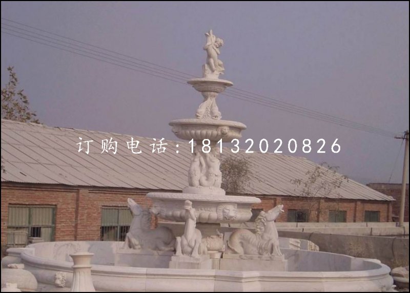 三層噴泉石雕，漢白玉歐式噴泉