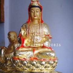 坐式銅觀音，彩繪銅觀音雕塑