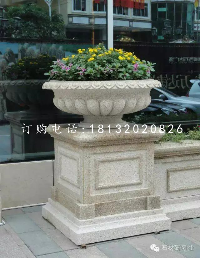 花盆石雕，公園石雕花盆 (1)