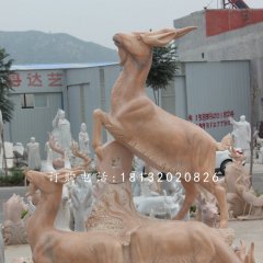 招財(cái)羊石雕，晚霞紅三陽(yáng)開(kāi)泰石雕