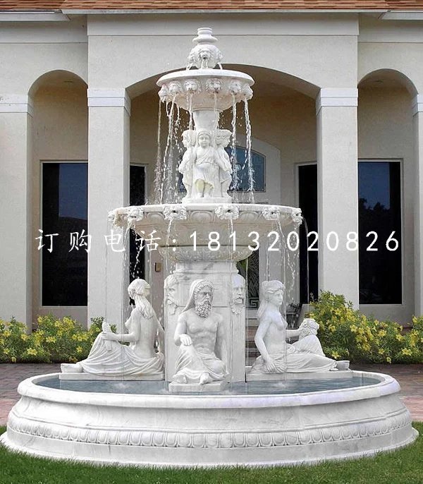 石雕噴泉，別墅漢白玉歐式噴泉