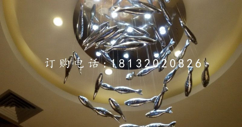 不銹鋼魚群雕塑，酒店大廳不銹鋼雕塑