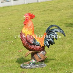 玻璃鋼彩繪仿真公雞，動物雕塑，公園景觀雕塑