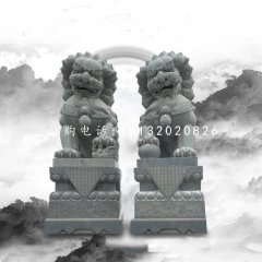 大理石踩球北京獅，看門獅子雕塑