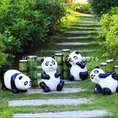 吃竹子的熊貓雕塑，玻璃鋼仿真動物雕塑