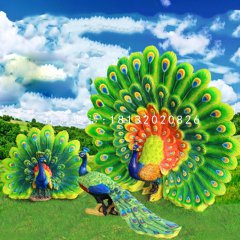 開屏的孔雀雕塑，玻璃鋼仿真動(dòng)物
