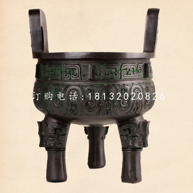 青銅三足圓香爐，寺廟香爐銅雕 (3)