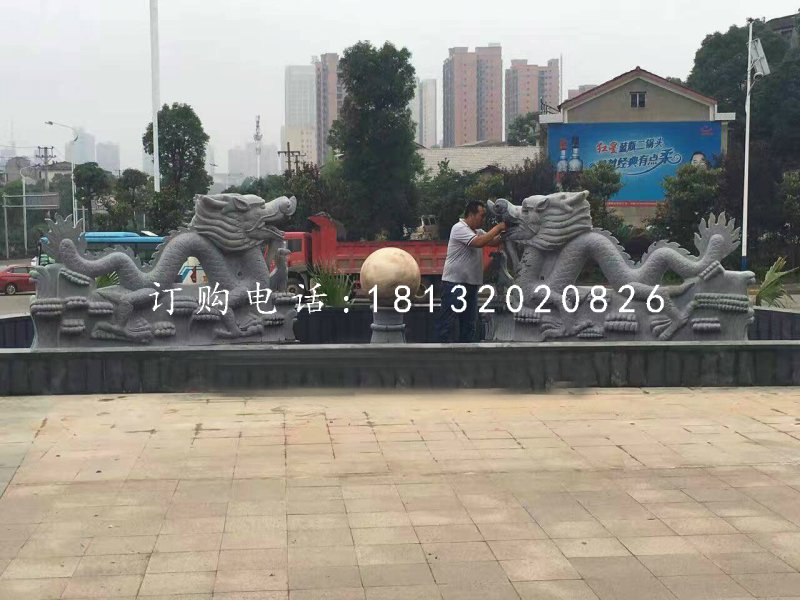 雙龍戲珠噴泉石雕，廣場噴泉雕塑