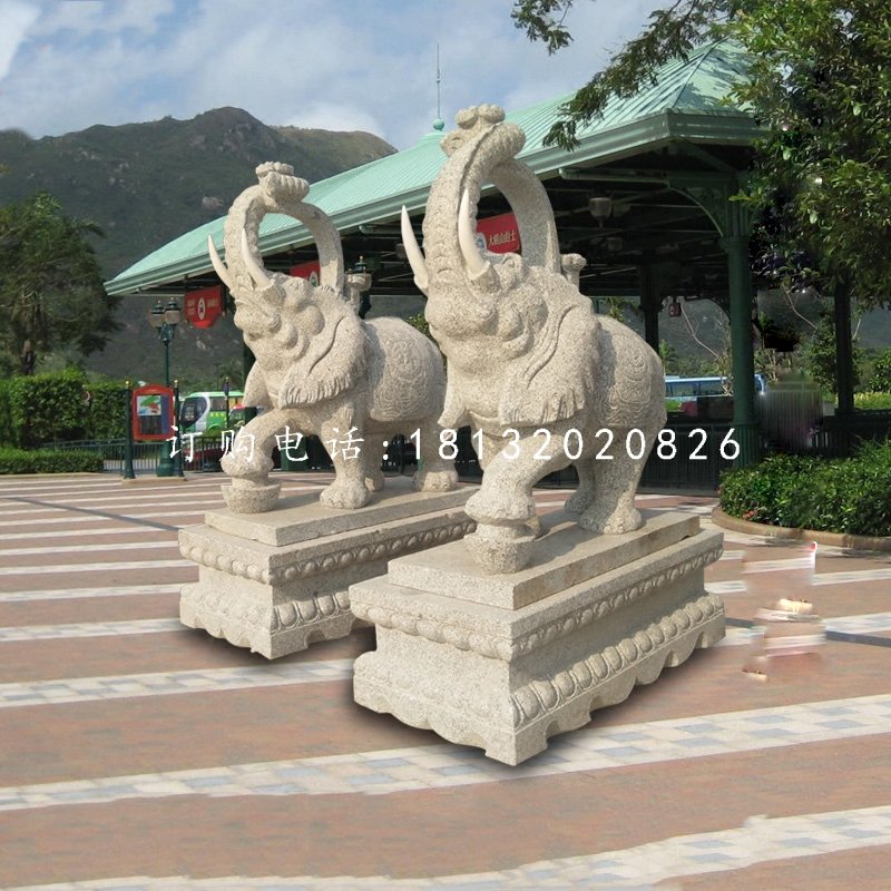 花崗巖大象石雕門(mén)口大象雕塑