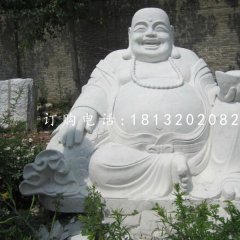 漢白玉拿元寶的彌勒佛，寺廟佛像石雕