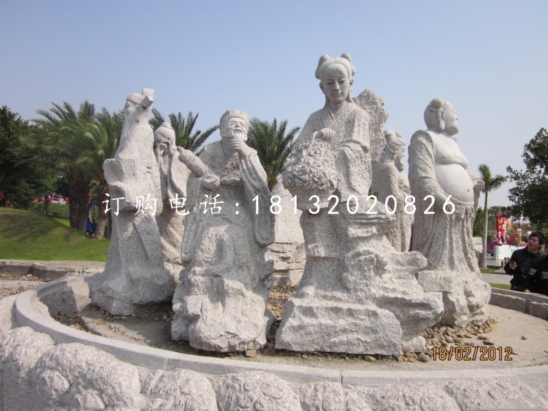 大理石八仙雕塑，石雕神像