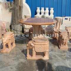 晚霞紅桌椅，象桌象凳石雕