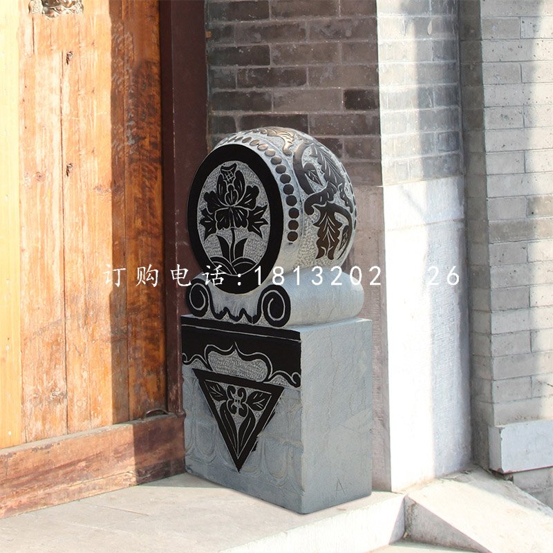 門墩石雕，青石抱鼓石