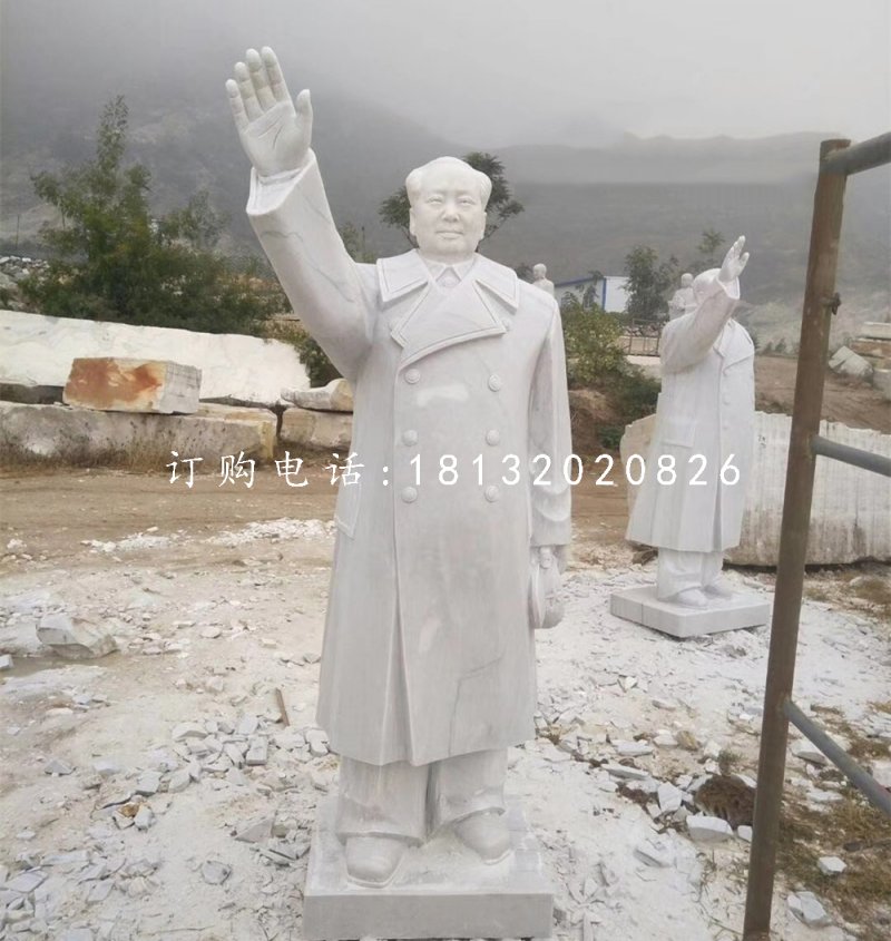 揮手毛主席石雕，漢白玉偉人雕塑.jpg