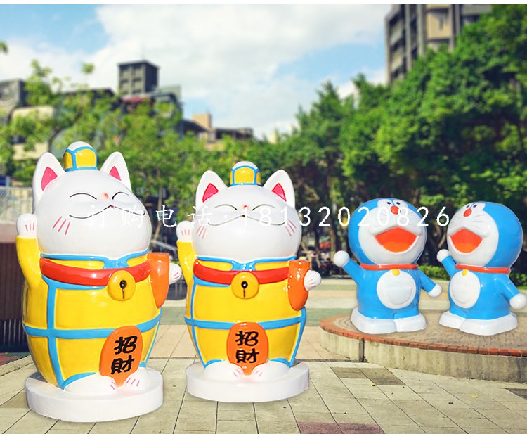 招財貓雕塑，玻璃鋼卡通多啦a夢.jpg