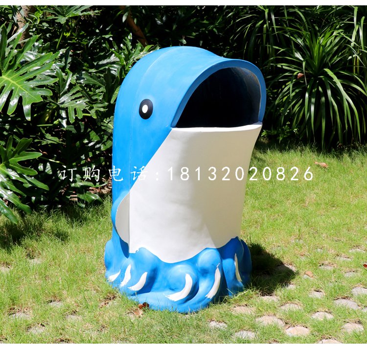 海豚造型垃圾桶雕塑，玻璃鋼卡通垃圾桶