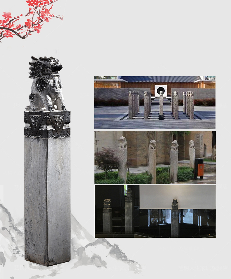 仿古拴馬樁，寺廟景觀石雕