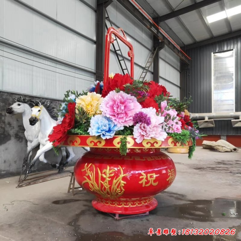 廣場(chǎng)玻璃鋼花籃雕塑